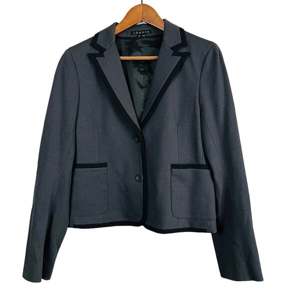 Theory Dual Button Blazer Tuxedo Trim Black Career Formal - 12 - Picture 1 of 6